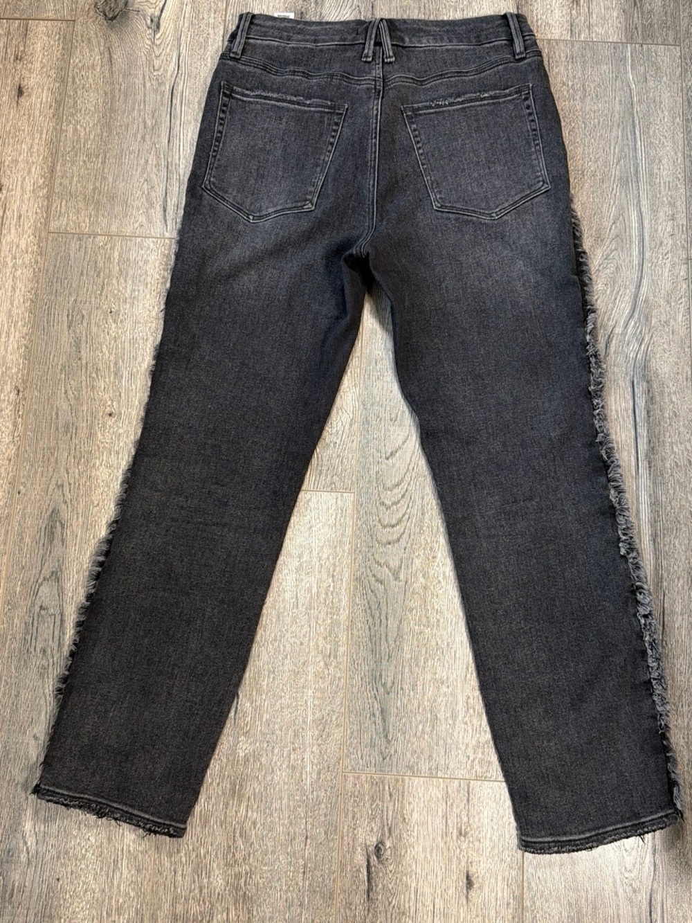 Good American Washed Black Straight-Leg Jeans with Frayed Side Detail - Picture 7 of 12